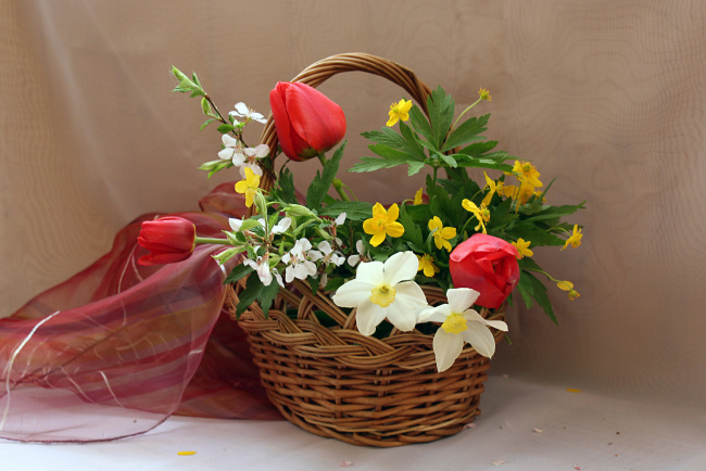 корзиночка с весенними цветочками
