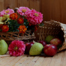 композиция с цветами и фруктами